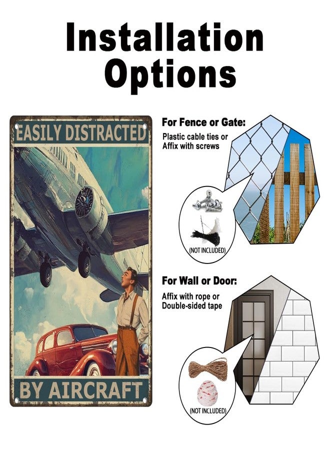 DOODLREAM Vintage Airplane Wall Decor Metal Tin Sign Easily Distracted By Airplanes Retro Poster for Home Room, Man Cave Garage Office Wall Decor Plane Aviation Enthusiast Military Fan Gift 8 x 12 Inch - Image 5